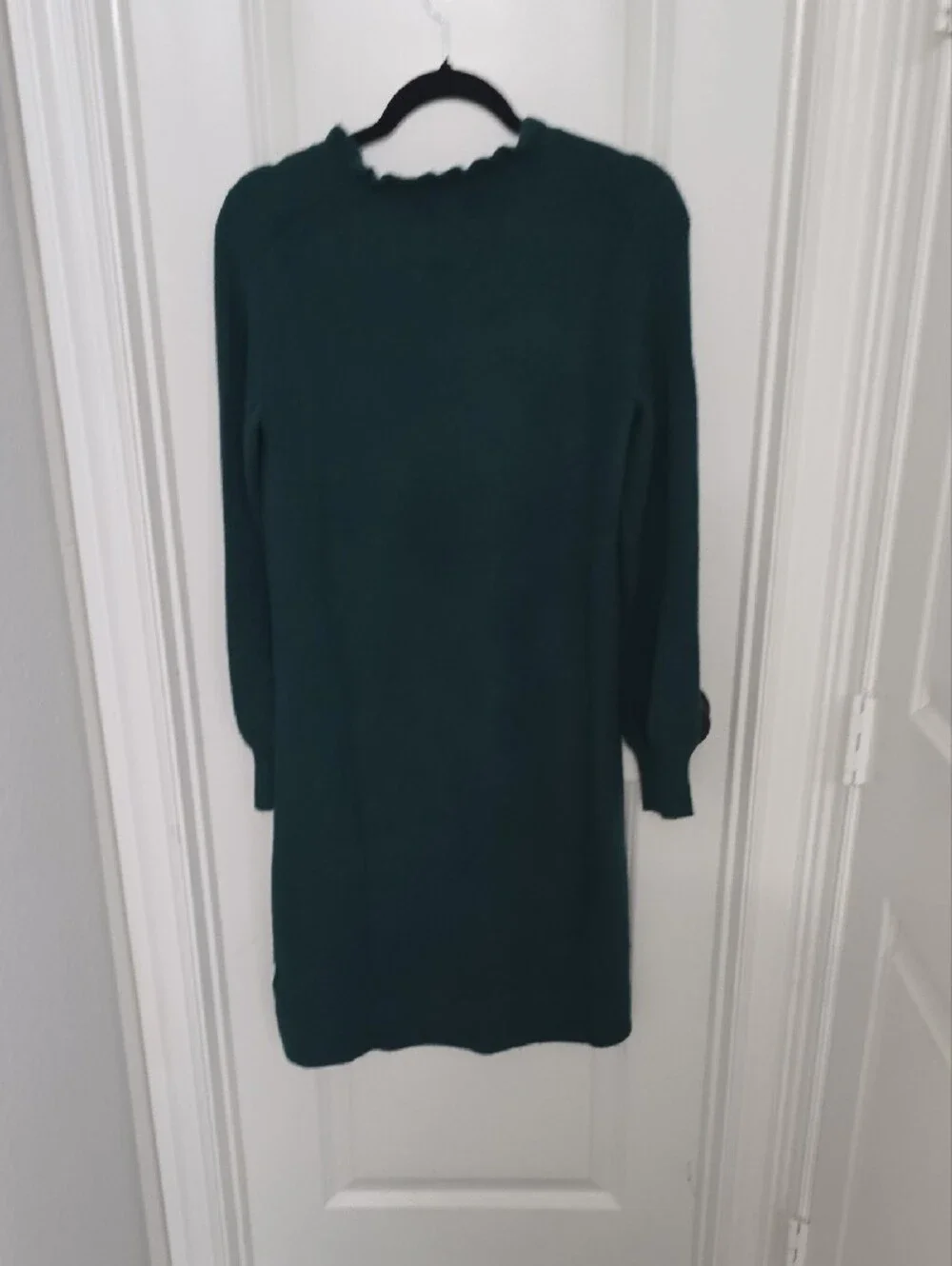 J. Crew Dark Teal Long Sleeve Ruffle Neck Knit Dress